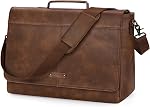 RAINSMORE Leather Messenger Bag Men,PU Vintage Laptop Bag,15.6 Inch Waterproof Briefcase,Retro Satchel for Work School Office
