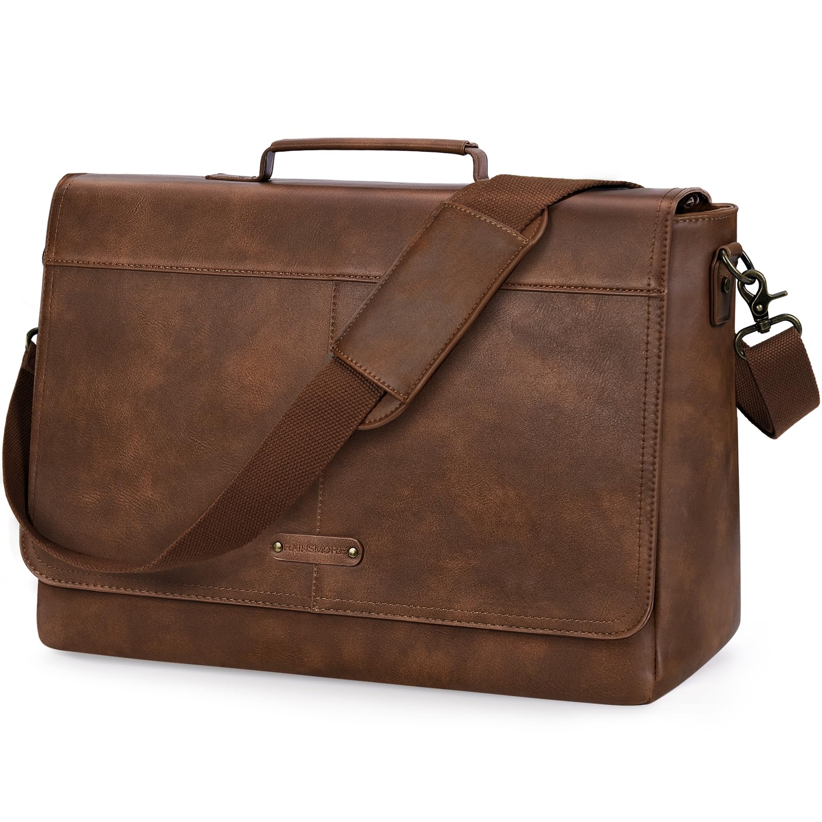 RAINSMORE Borsa Porta PC 15,6 Pollici Uomo,Borsa Lavoro Borsa Messenger Impermeabile in Pelle PU Vintage
