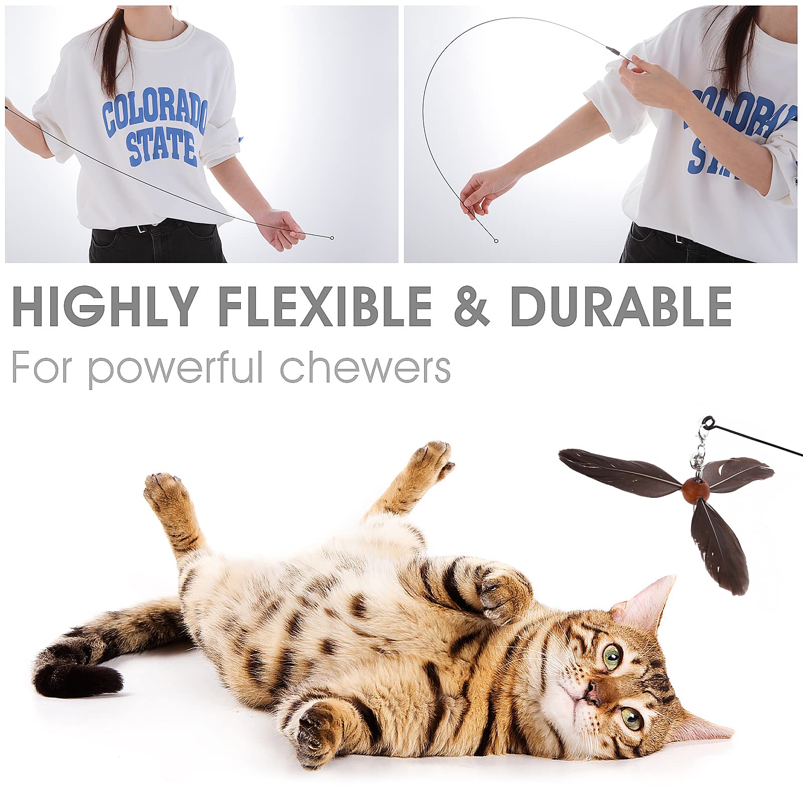 Cobee Cat Feather Propeller Wand Toy, Cat Feather Toys Replacement, Replacement Refill Feather Interactive Cat Chaser Toys - Image 2