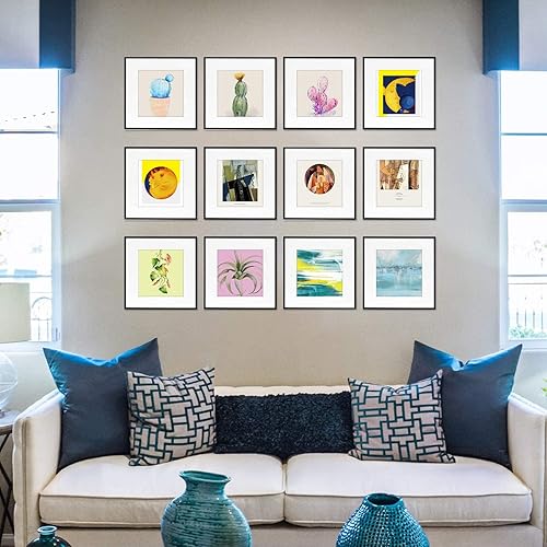 Miniatura 3 de Golden State Art, Marcos de aluminio negro de 12 x 12 pulgadas con paspartú para fotos de 8 x 8 pulgadas, marcos de metal de alta calidad con