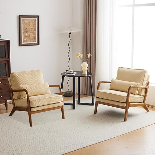 Miniatura 122 de Karl home Silla decorativa moderna de mediados de siglo con almohada, silla tapizada de tela bronceadora, con brazo de salón con marco de madera