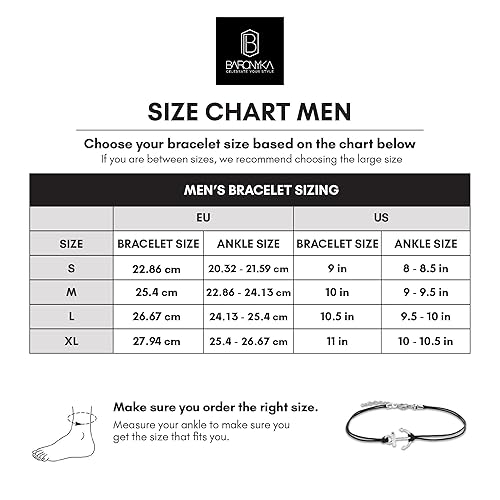 Miniatura 6 de Baronyka Men's Handcrafted Anklet, Wax Cord, Stainless Steel, Adjustable Length, Durable for Everyday Wear and Modern Look (Black Cord Anchor)