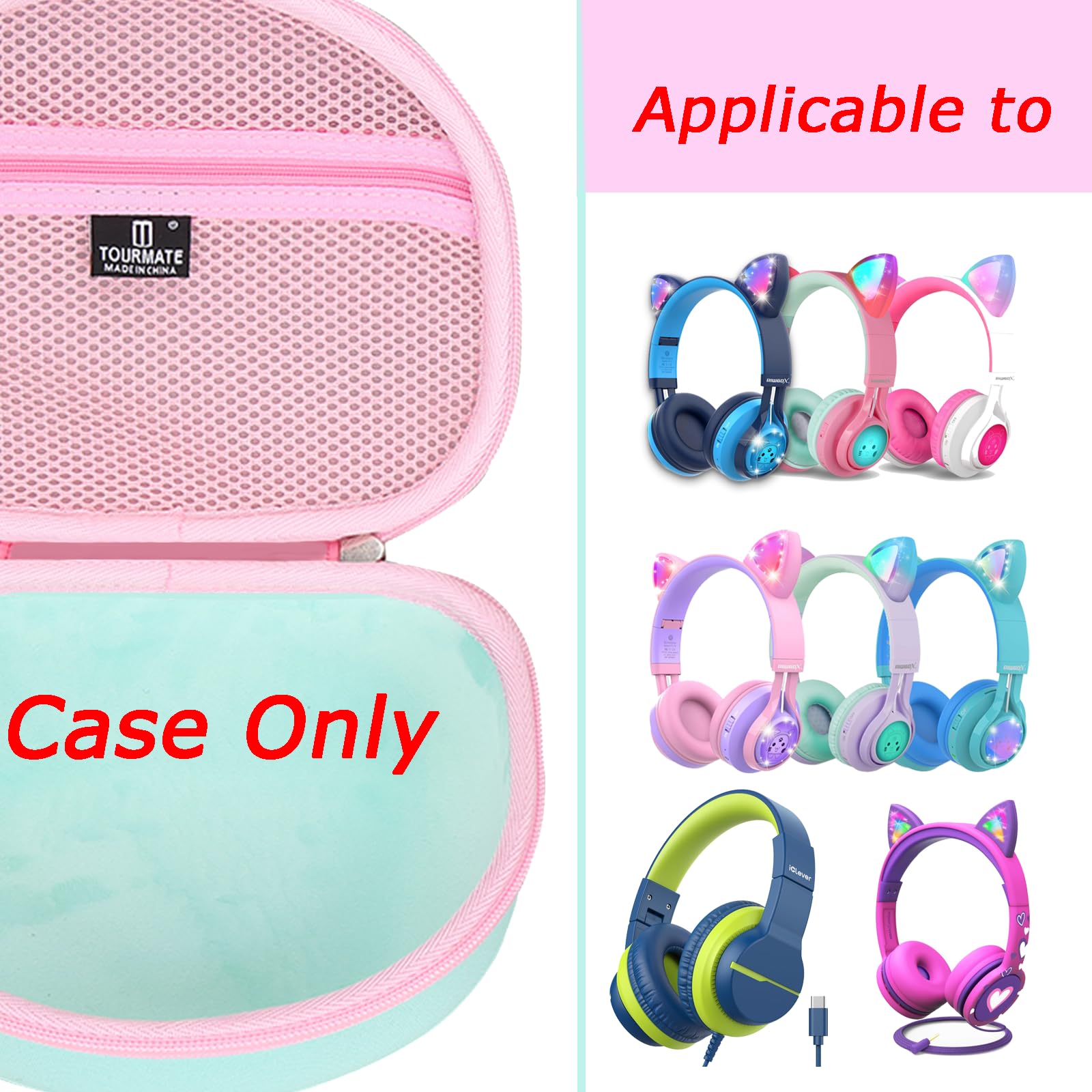 Tourmate Funda rígida de Viaje para Auriculares inalámbricos Riwbox CT-7 CT-7S / iClever HS01 / FosPower con luz LED para niños, Bolsa de Almacenamiento Protectora (Caja Rosa y Verde a la Venta)