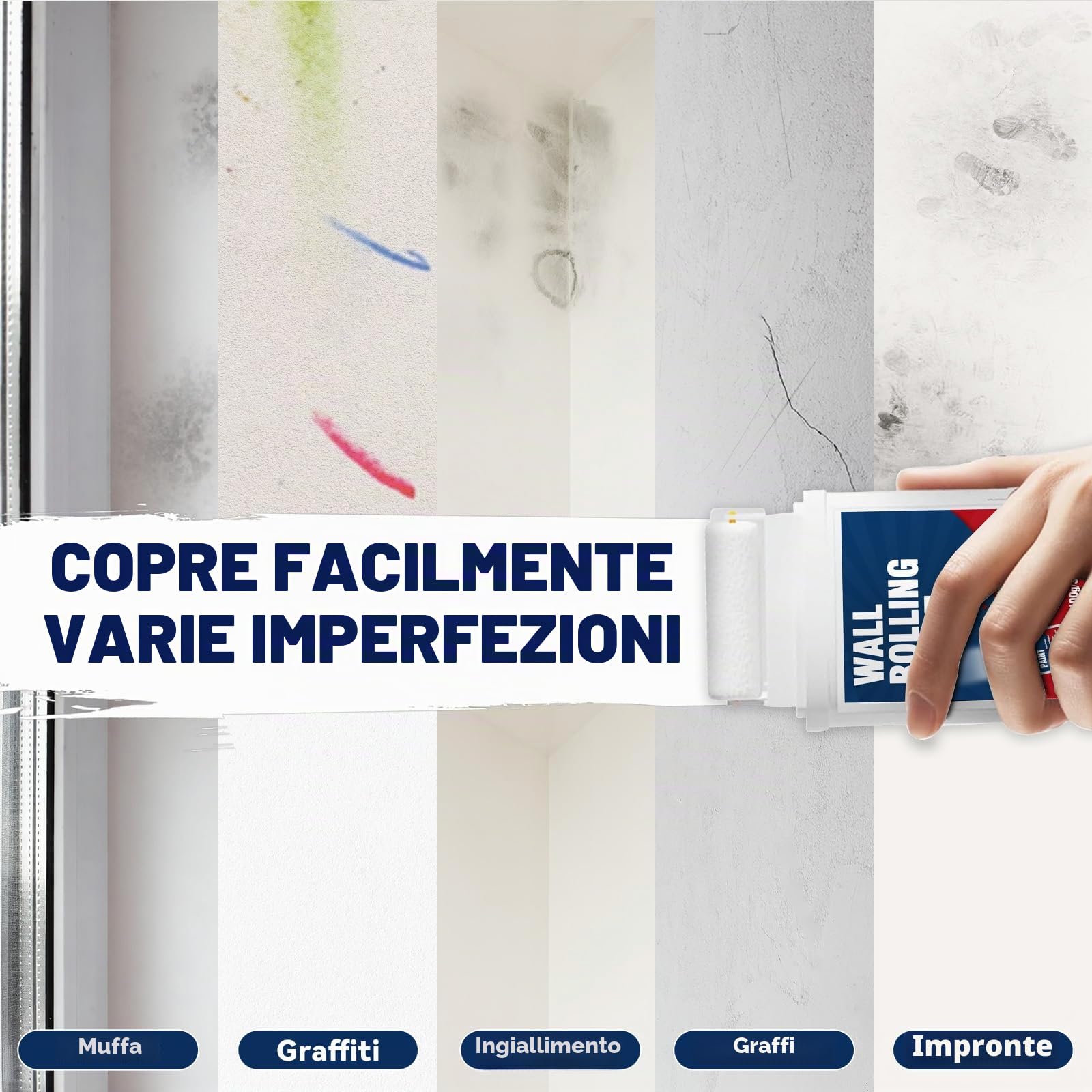 AstraVox Roller Paint Bianco, Pittura Bianca a Base d'Acqua Per Pareti e Soffitti, Kit Rullo Integrato Per Coprire Efficacemente Graffiti, Orma e Graffi, Asciugatura Rapida, Facile Da Usare