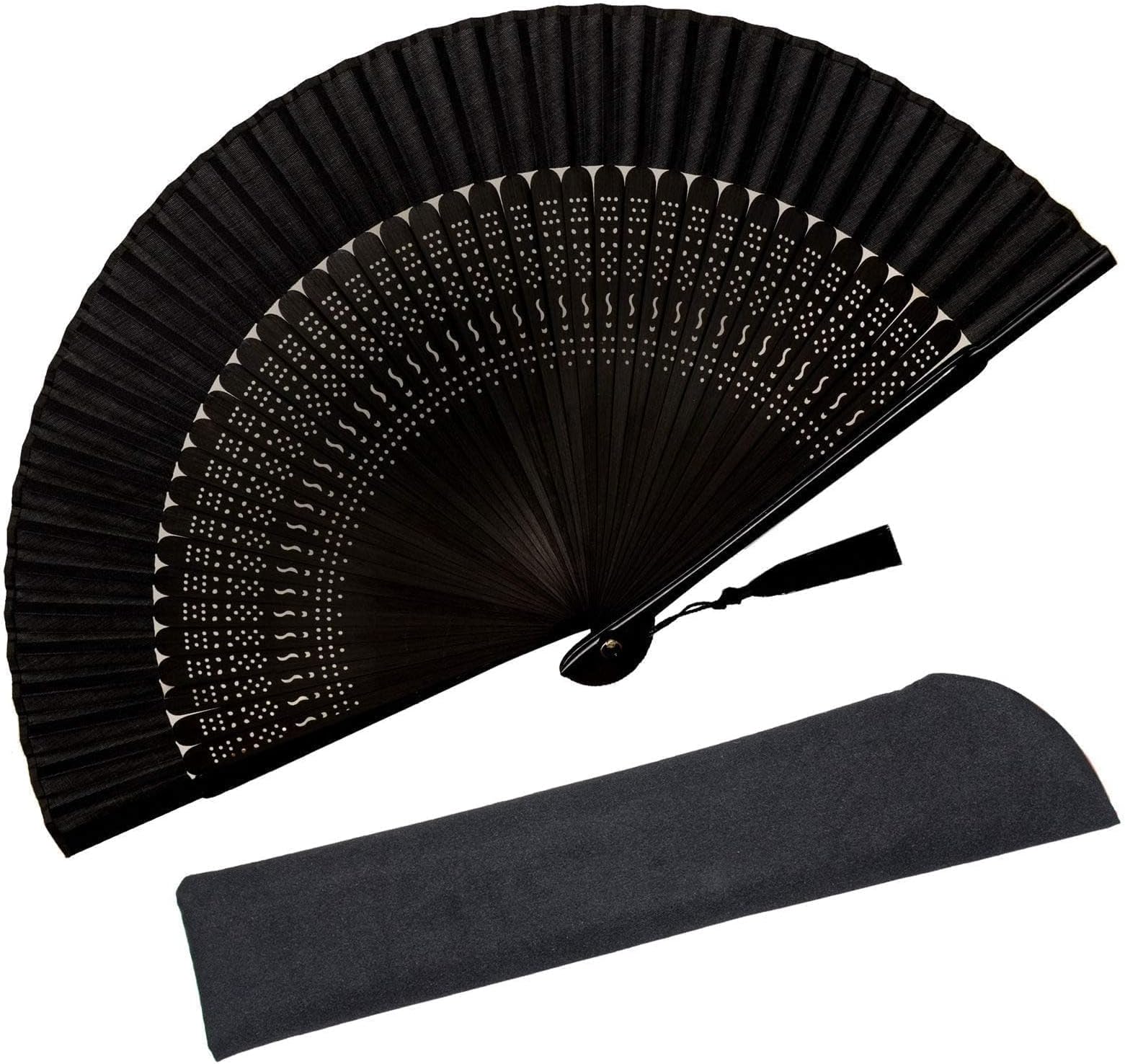 Zolee Hand Fan for Women Foldable - Folding Japanese Chinese Fan with Case - for Hot Flashes, Dance, Decoration, Fashion Accessories, Festival, Gift (Sexy Black)