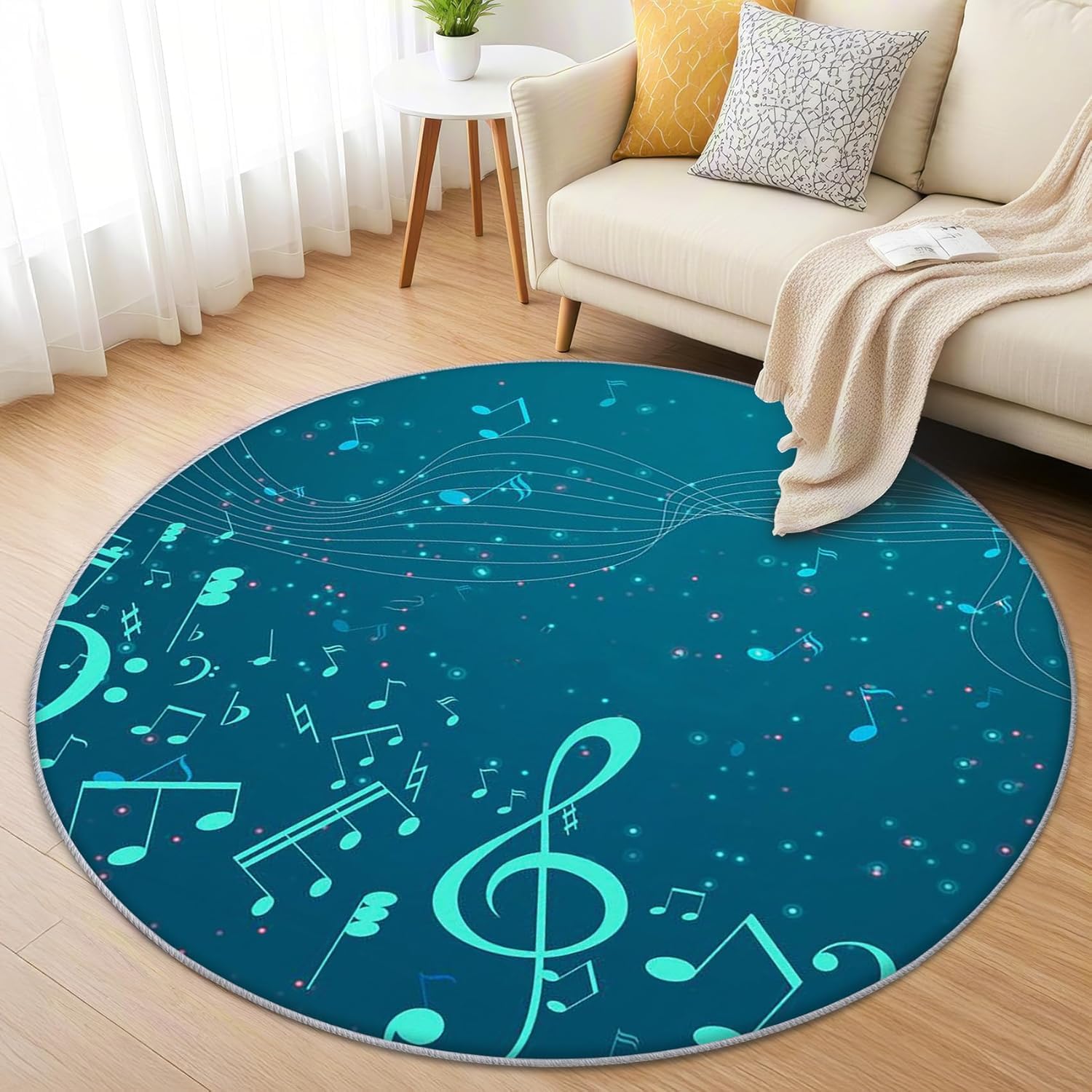 Tapis rond notes de musique lavable en machine avec dossier antidérapant sécurisé
