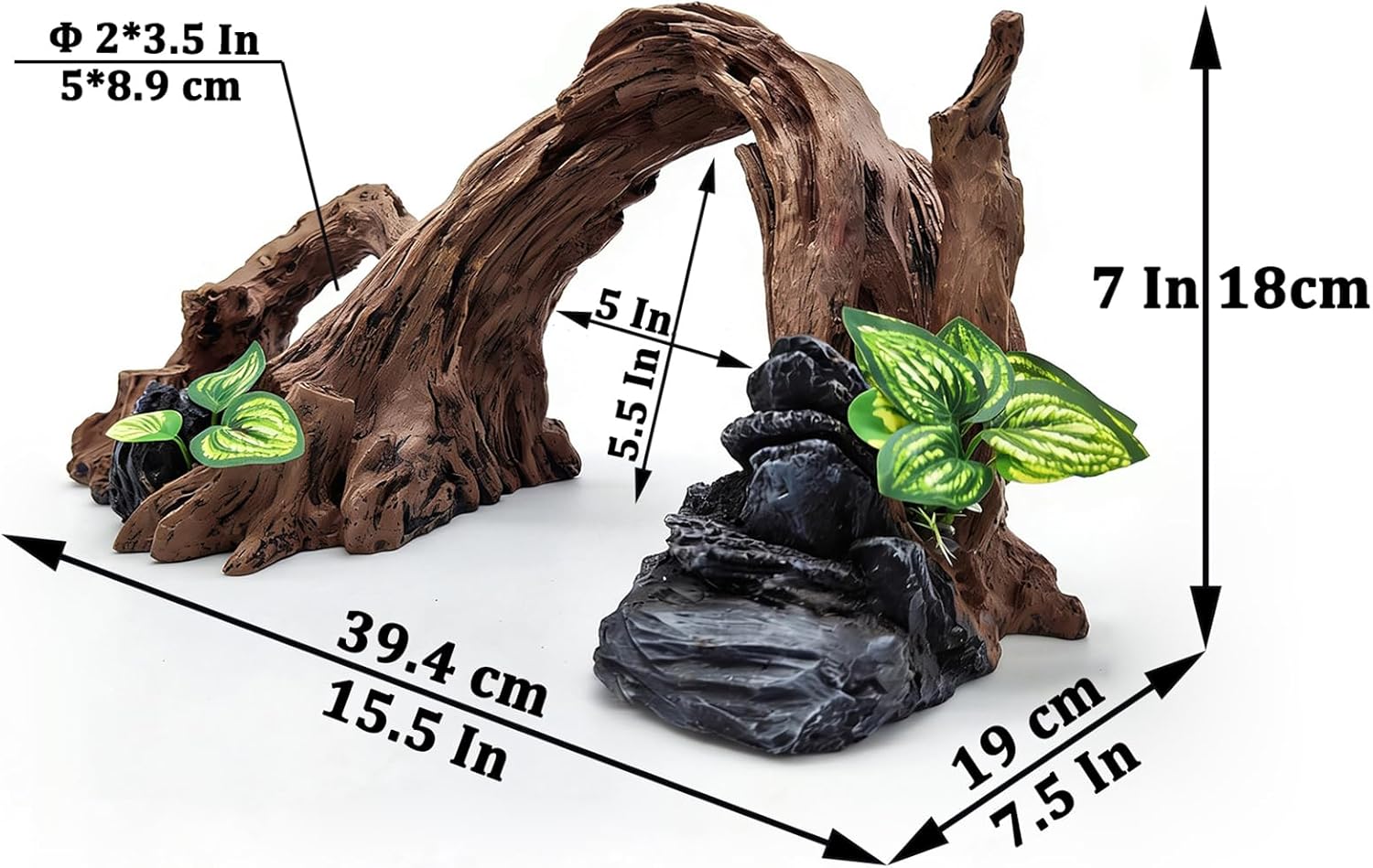 Large pet Fish Tank Decorations Aquarium Decor Ornaments Betta Silk Leaf pad Hammock Artifical Driftwood cave Goldfish Bowl Accessories -15.5 inches Long