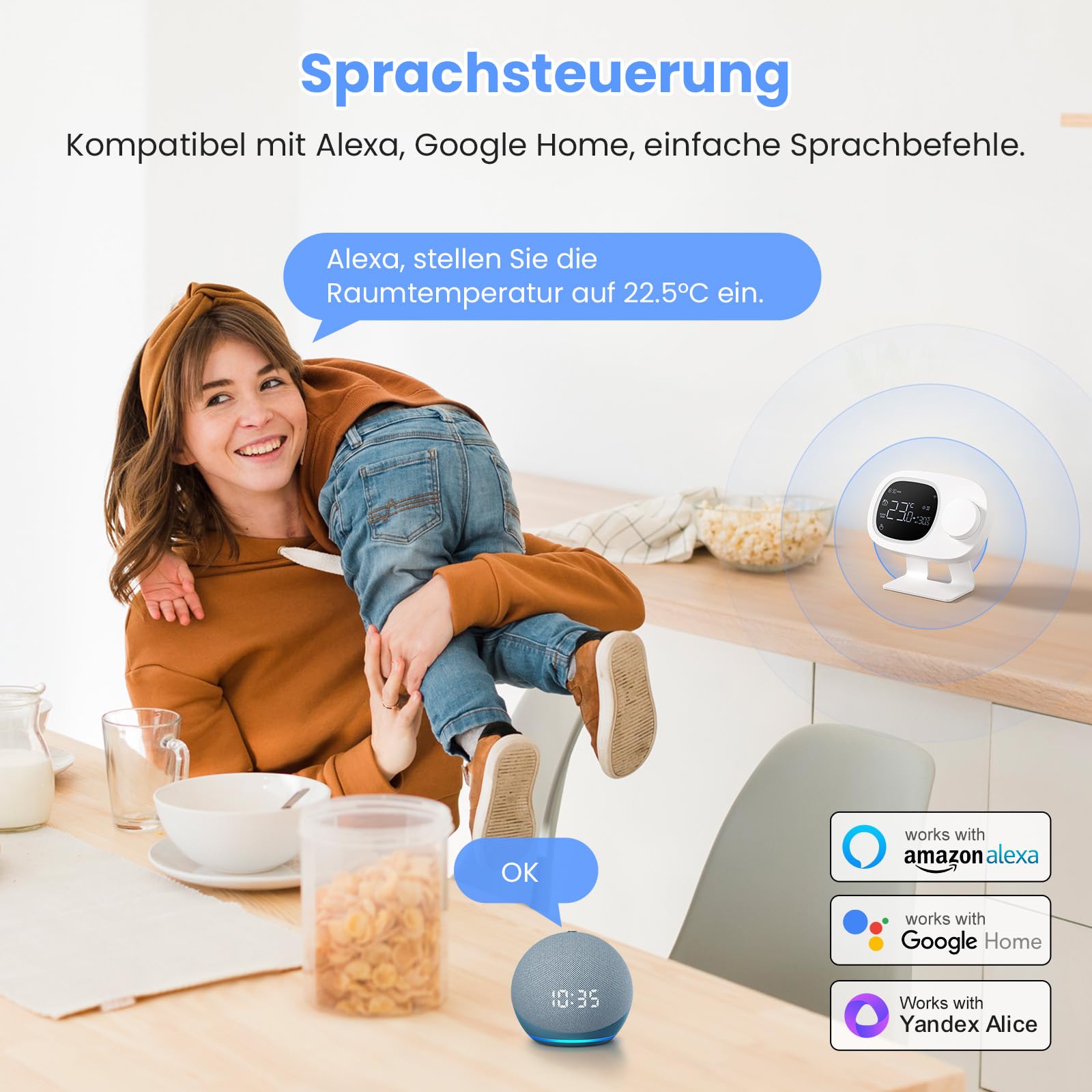 MIUCDA Funk-Raumthermostat mit Empfänger RF Smart Wi-Fi Thermostat Gas Boiler Programmierbarer Heizungsthermostat für Wasserboiler Gasheizkessel mit Alexa Google Home