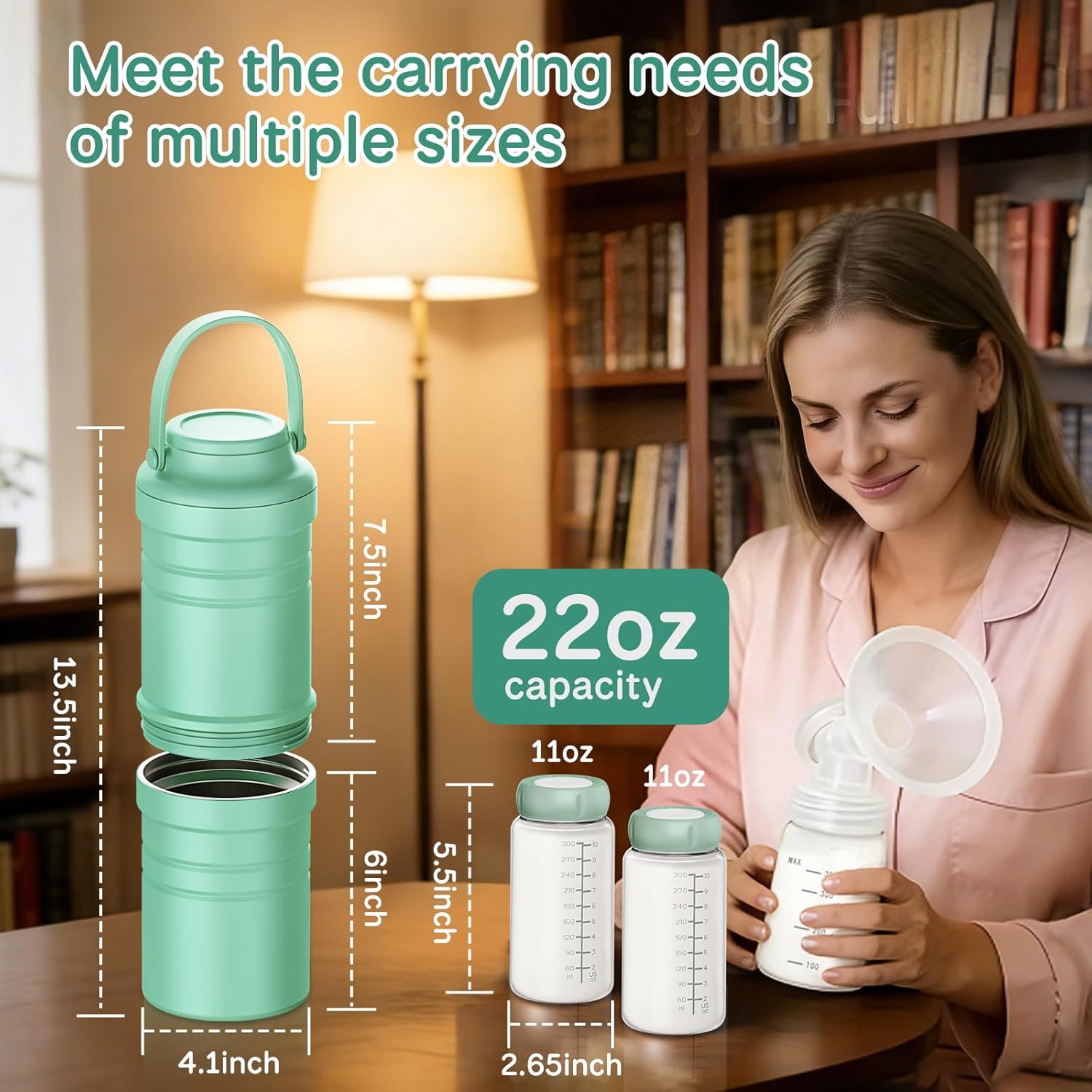 Portable Breast Milk Cooler Bottle, 2-in-1 Detachable Travel Breastmilk Chiller, 2 Copper-Plated Liner Breastmilk Storage for 36H, 360° Total Cooling Milk Chiller Bottle with 2 Bottles-22oz
