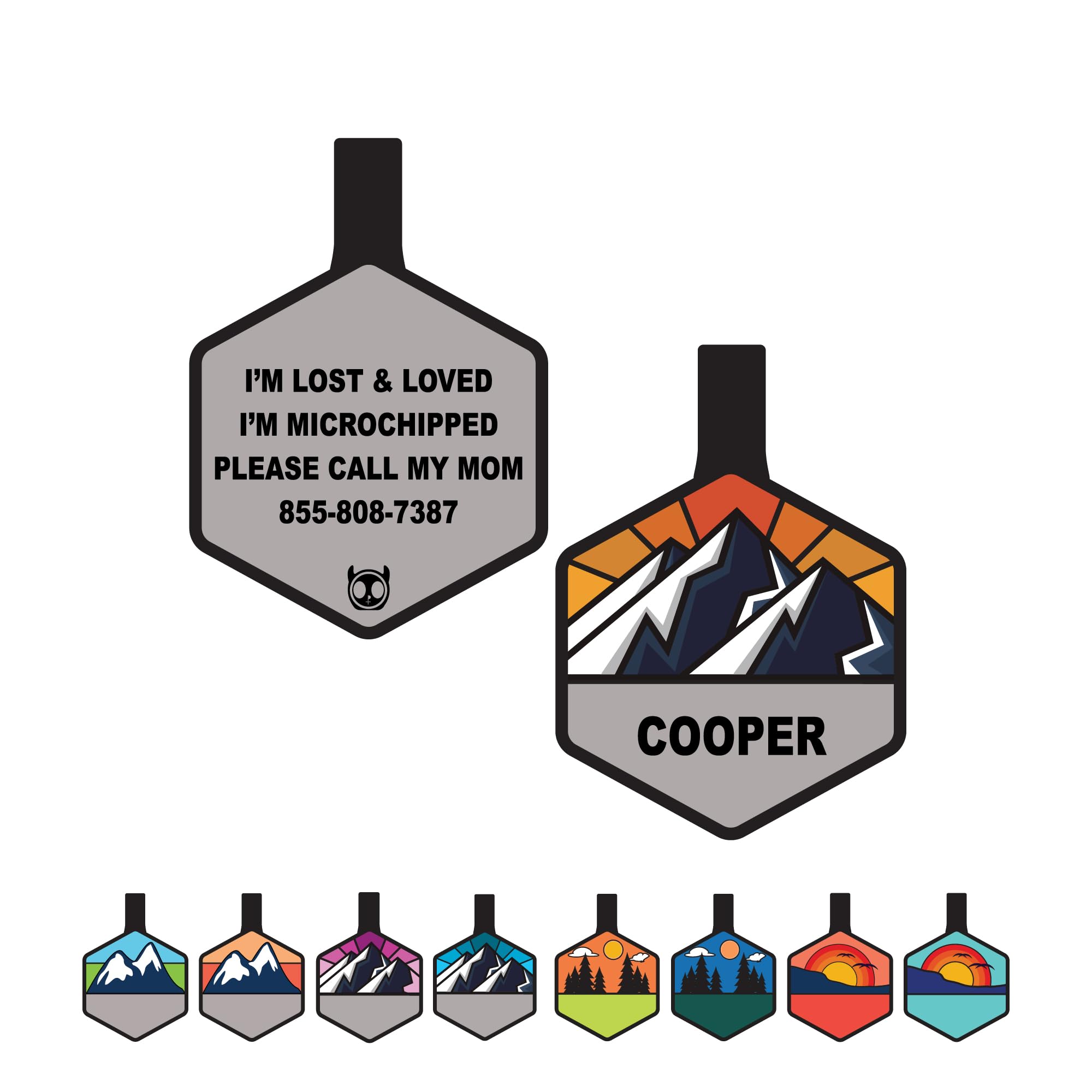 Silent Dog Tag Personalized with 5 Lines of Custom Deep Engraved Durable Soundless Silicone Pet ID Name Tag Hexagon Mountain Orange