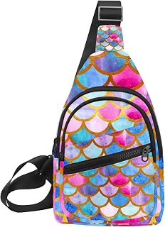Bolso bandolera de color rosa con escamas de sirena, bolso bandolera para viajes, senderismo, compras, Multicolor 9, 11.8x7x1.5in/30x18x4cm
