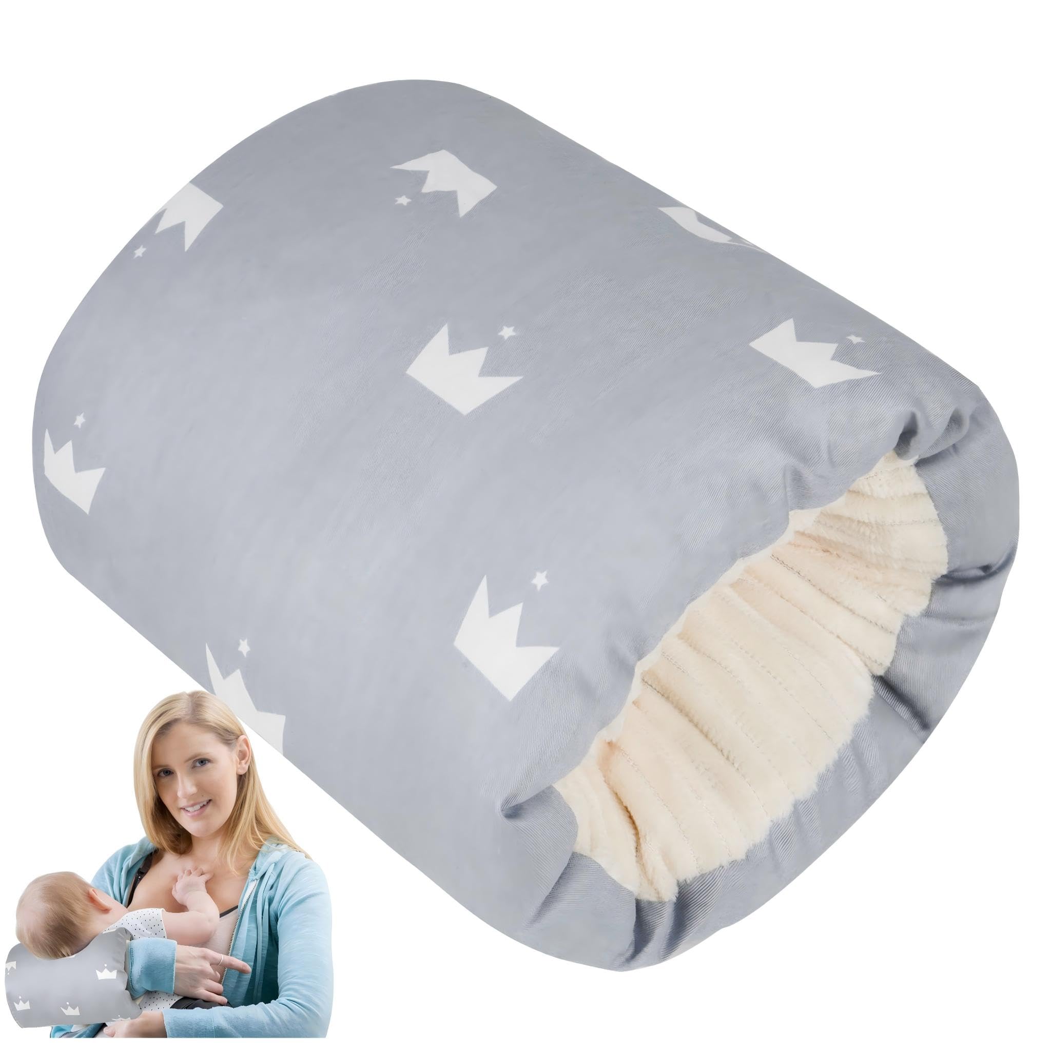 Baby Nursing Arm Pillow Breastfeeding Pillow,Soft Baby Nursing Arm Pillow Portable and Washable for Travel or Outdoor Use Can be Carried with You Essential Items（Grey Crown）-image-21
