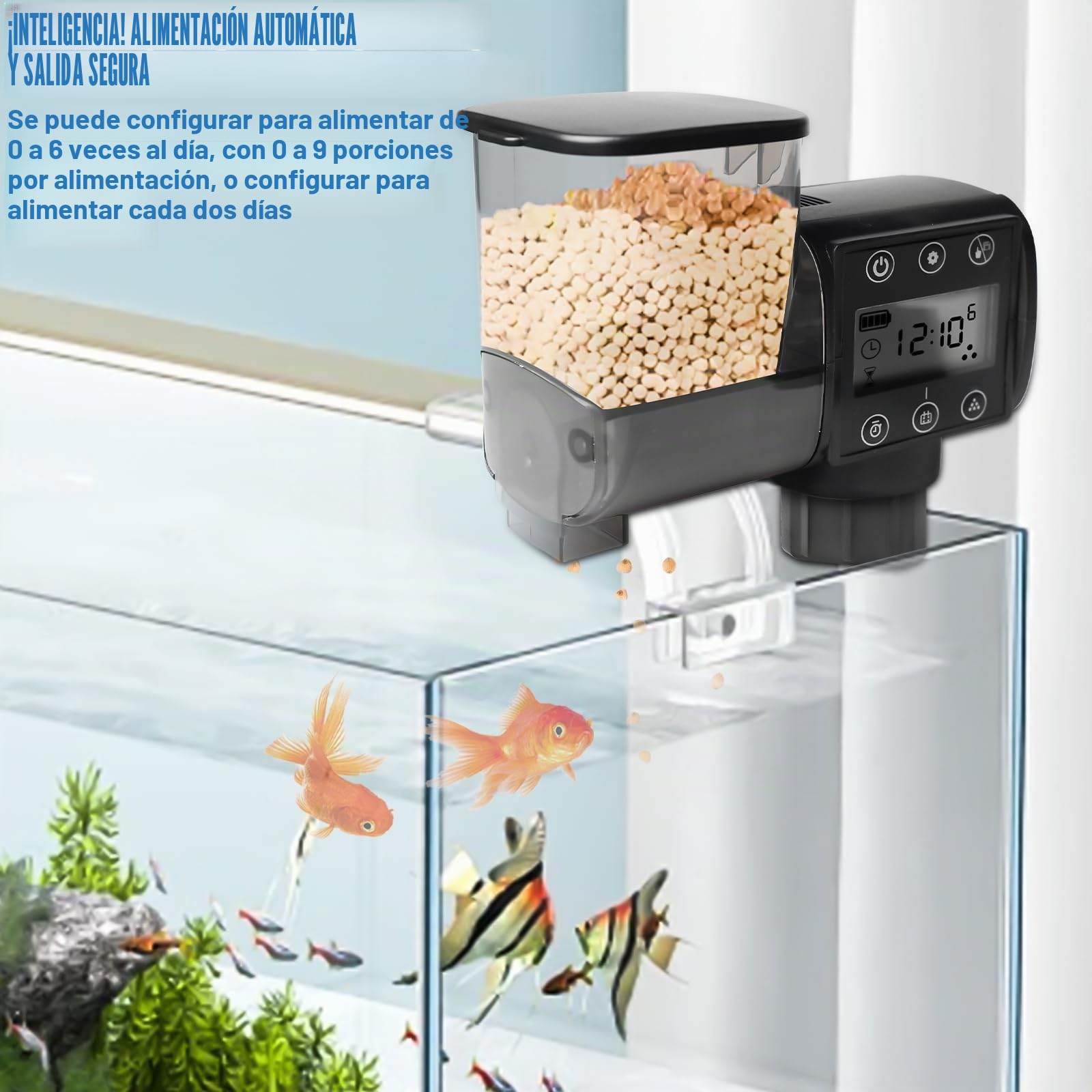 Comedero automático para acuario, 250 ml, dispensador automático de alimentos para peces para acuarios con pilas, comedero automático para peces con recipiente para comida, alimento para peces de