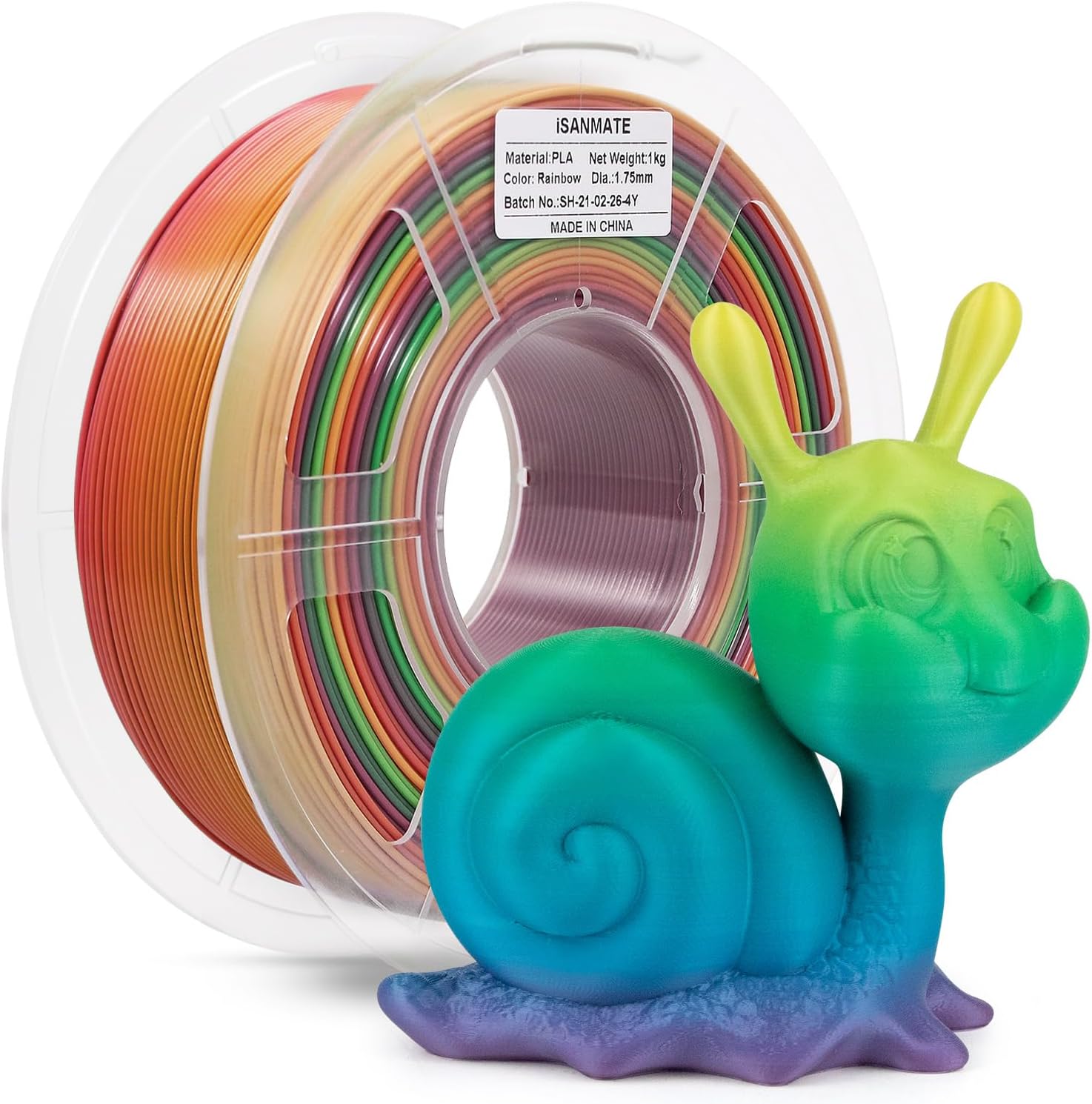 iSANMATE 3D Printer Filament, Color Change Rainbow PLA Filament 1.75 mm Dimensional Accuracy +/- 0.03 mm, 1 KG Spool, PLA Rainbow Multicolor
