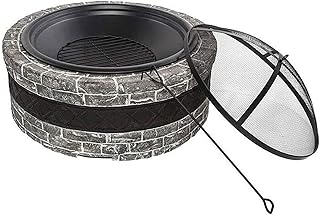 Fire Pit Wood Burning Wood Heating Faux Stone Brazier Patio Fire Pit Outdoor Grill and Spark Screen BBQ Stove Bonfire Stove Roasting Stove Brazier