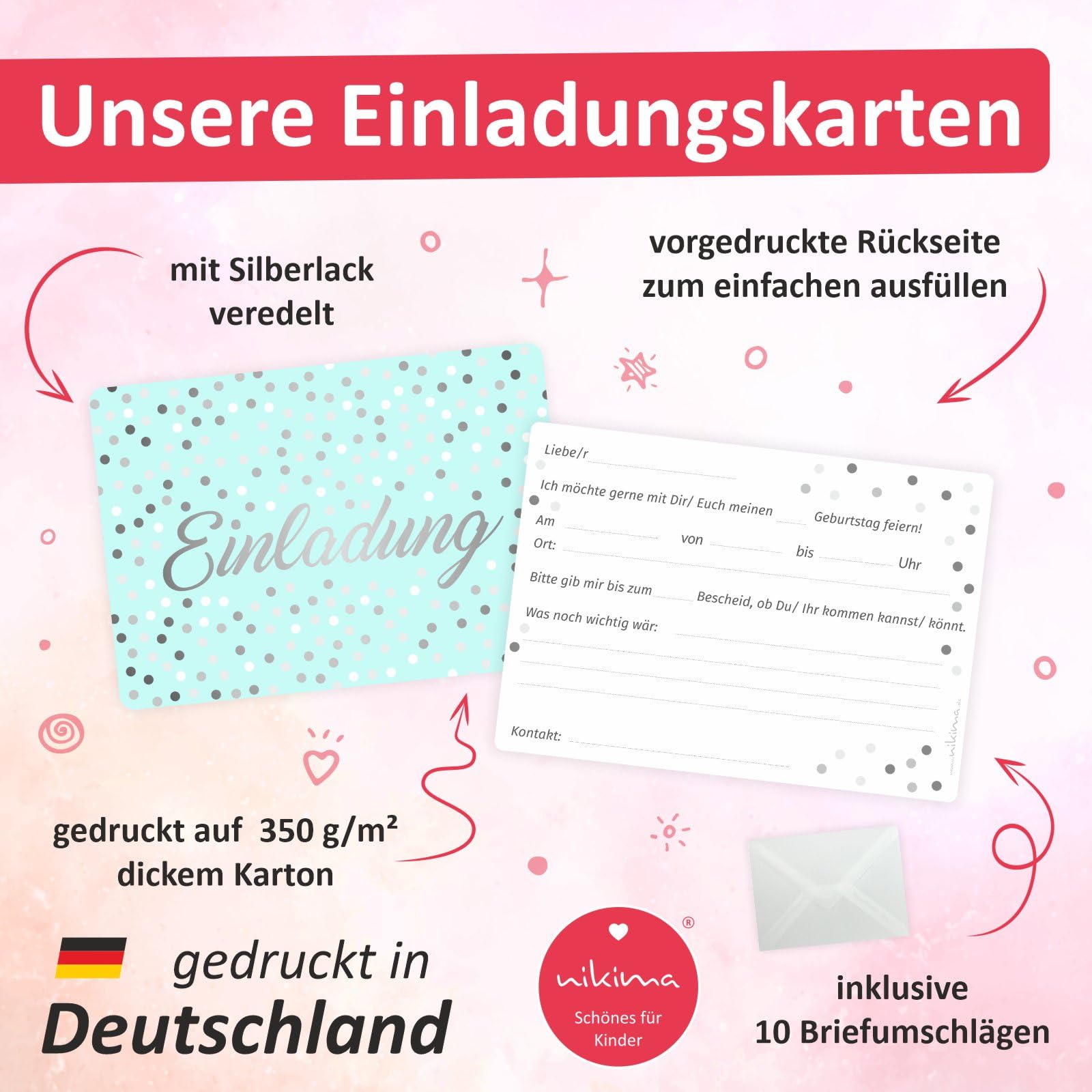 10 Poolparty Einladungskarten Mit Glitzer – Inkl. Umschläge, Türkis, A6 Format