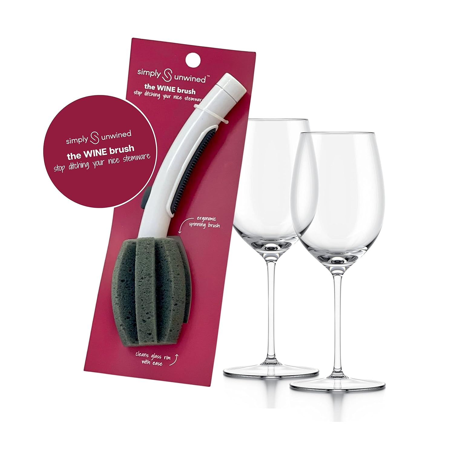 The WINE Brush One Step Patented Stemware Cleaning Sponge with Soap Dispenser and Replaceable Sponge Head Designed to