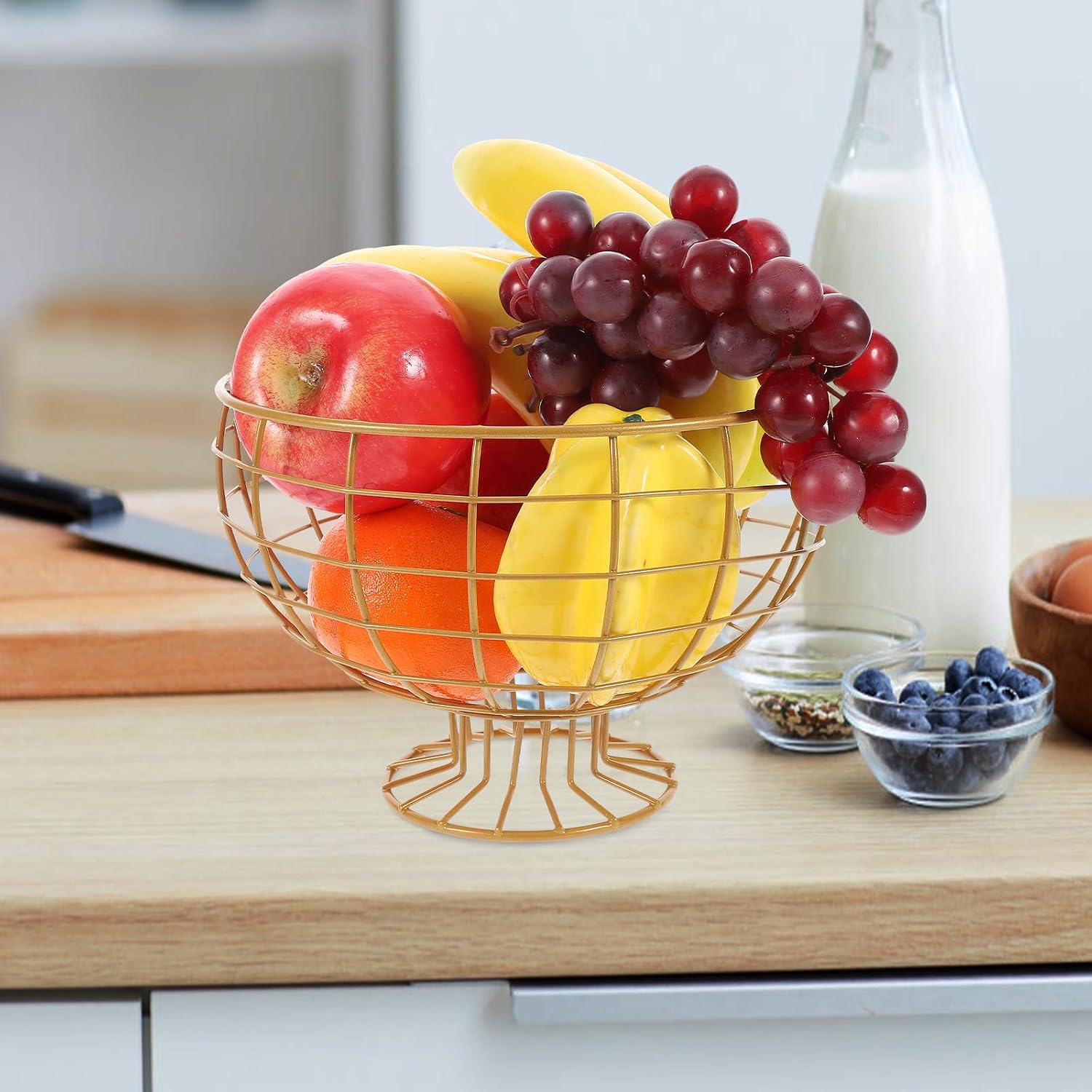 Metal Fruit Bowl Wire Basket Kitchen Countertop Steel Wire Fruit Holder Decorative for Home Dining and Serving