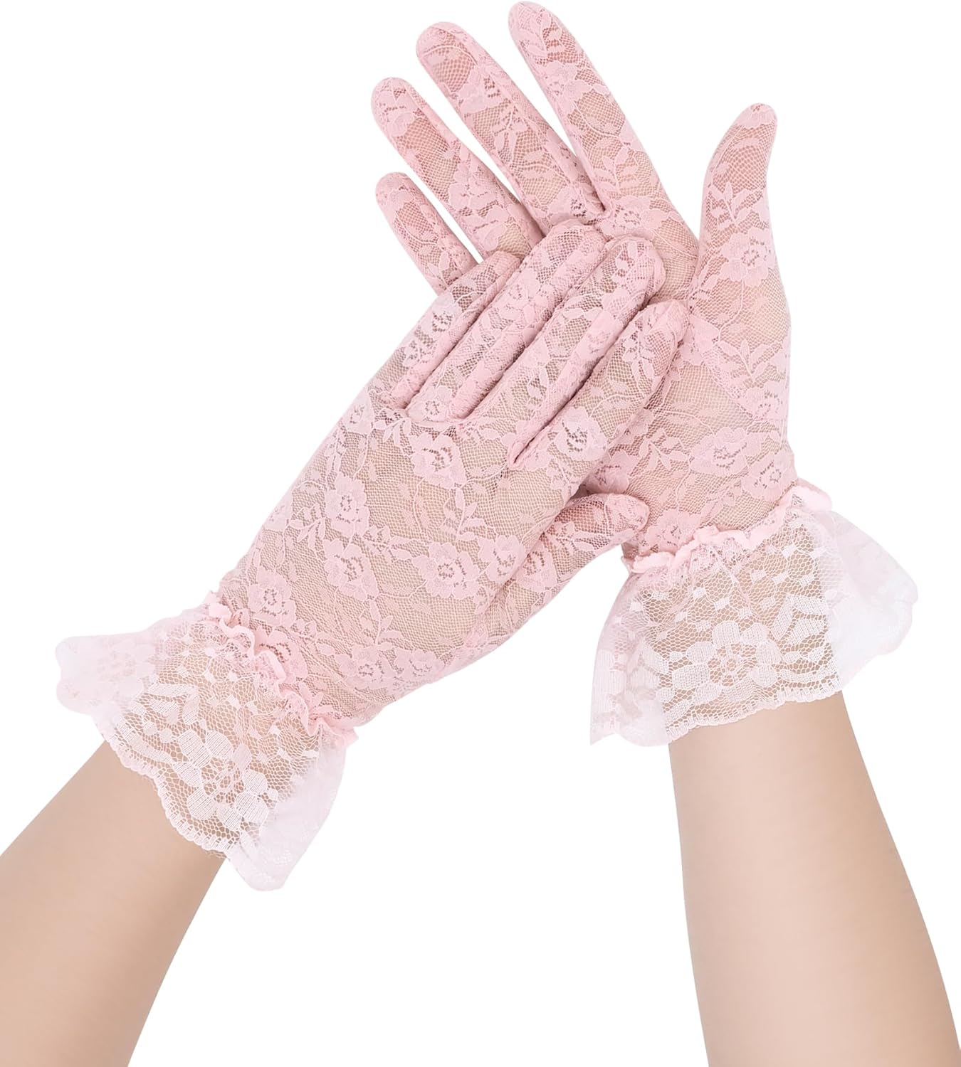 Women Short Lace Gloves Sheer Mesh Gloves Elegant Accessories for Wedding, Tea Party, Costume Parties