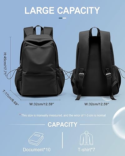 Miniatura 4 de Mochila negra para mujeres y hombres, mochilas escolares, mochila estética ligera para la universidad para niños y niñas, bolsa de libros, mochila