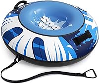 NIBBaNACAL 47" Heavy Duty Snow Tube Sled with Canvas Cover - Inflatable Towable for Kids & Adults, 500lb Capacity