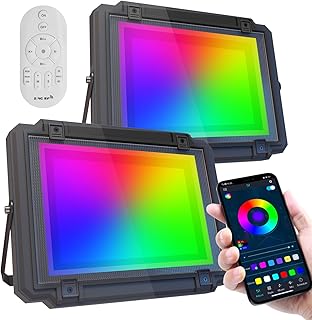 RGB Flood Light 100W, 300W Equivalent Outdoor Color Changing Stage Lights Smart LED Landscape Lighting with APP Control, Indoor Floodlights Floor Lamp Party Uplighting for Events