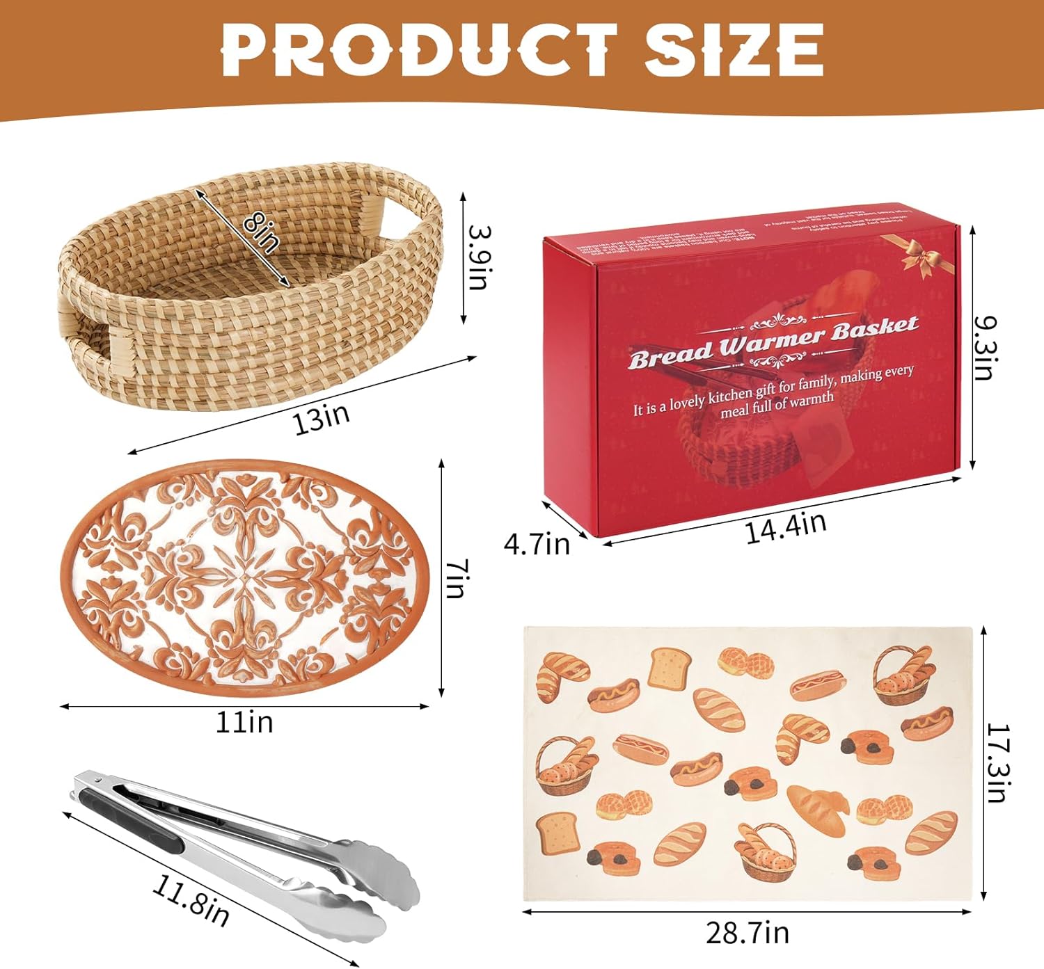 Bread Warming Basket With Stones - Includes Towel and Clips. Ideal Baker's and Housewarming Gift for Birthdays and Farmhouse Kitchen Hostess. (Floral Pattern)