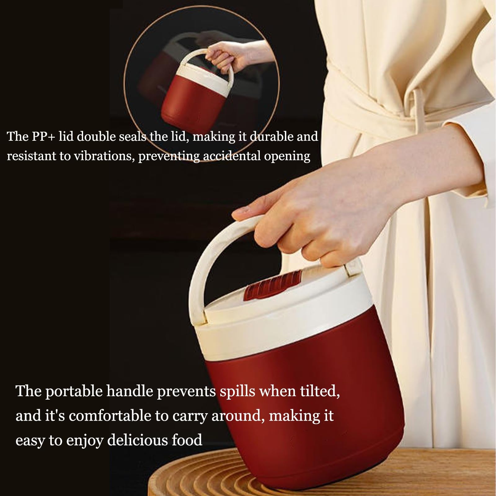 Vnook Isolierter Lebensmittelbehälter, Warmhaltebehälter, Lunchbehälter, 304 Edelstahl, mit Faltbaren Löffel und Thermotasche, für Speißen, Suppe, Brei, Joghurt(Red,1.2L)