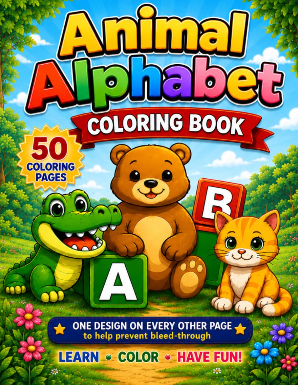 Animal Alphabet Coloring Book: Alphabet Learning and Coloring Fun (Easy Animals)