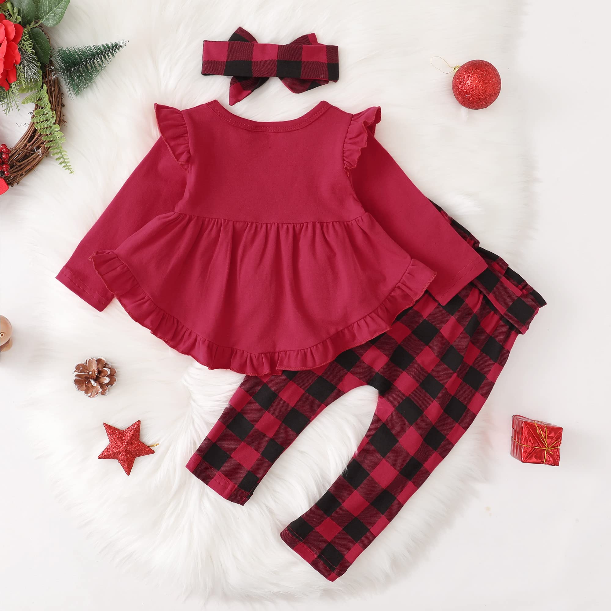 Kucnuzki Conjunto de ropa de bebé para niña, conjunto de camisa con volantes y pantalones florales, ropa de otoño e invierno para niña