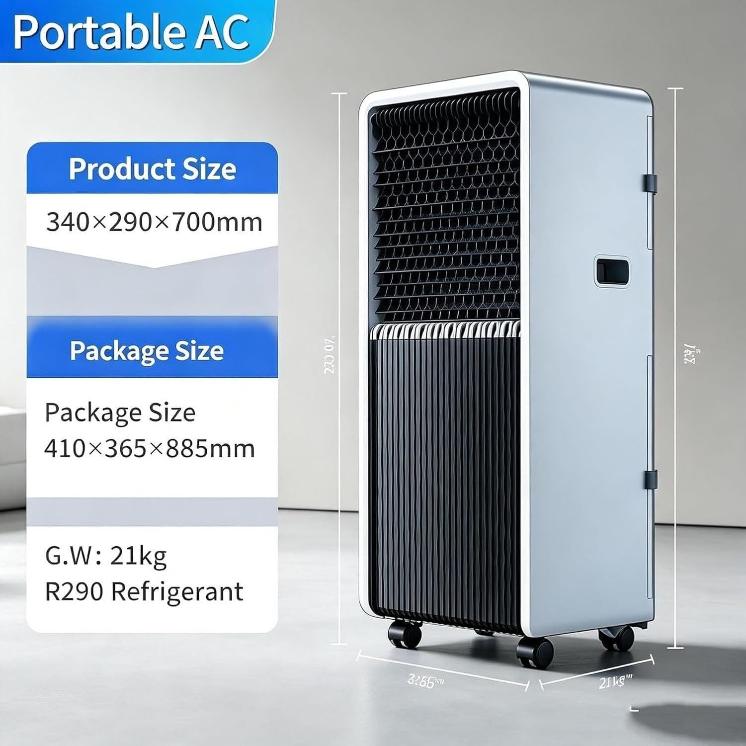 Aire Acondicionado Portátil 14000 BTU 2 en 1 Frío y Calor, Unidad Enfriadora y Calefactora Móvil de Pie Libre con Ruedas Giratorias, A+12000 Btu, A+12000 BTU