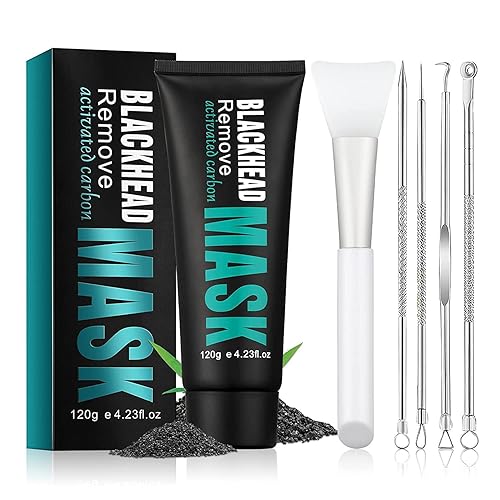 Máscara removedor de puntos negros, máscara facial de carbón, removedor de cabeza blanco y negro para cara y nariz, limpiador de poros con cepillo y