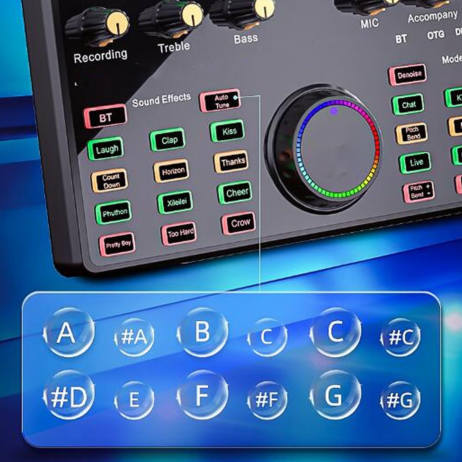 Tarjeta de Sonido en Vivo, Tarjeta de Sonido Externa USB, Tablero Mezclador de Audio, Cambiador de Voz con Múltiples Efectos de Sonido, para Grabación de Video, Transmisión en Vivo