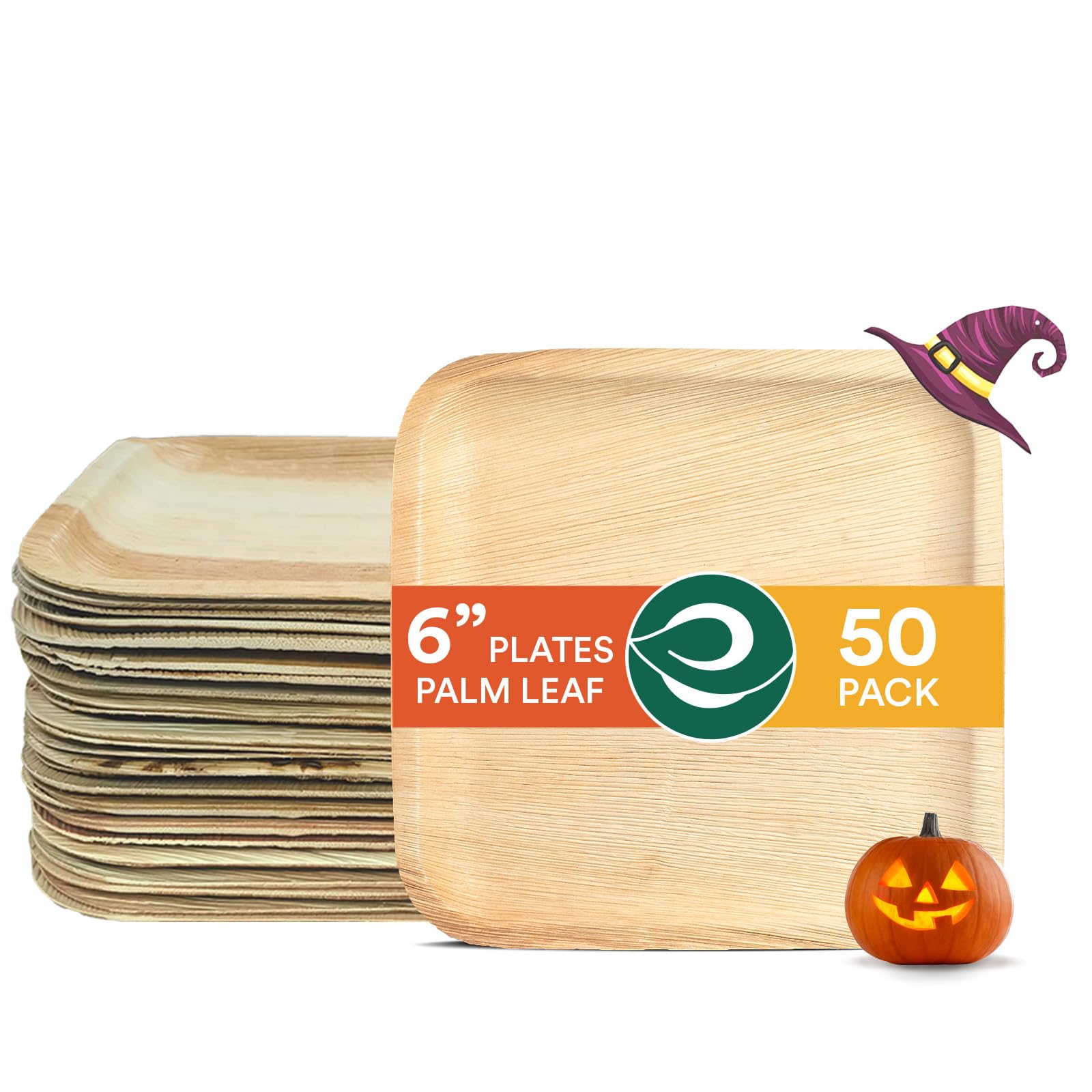 ECO SOUL 6 Inch Disposable Bamboo Plates (50 Pack, Square)