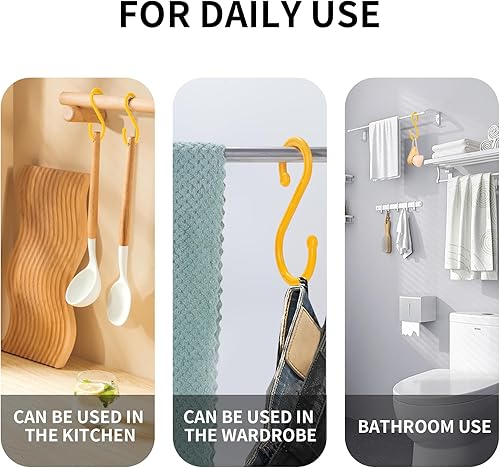 Miniatura 3 de Ganchos en S de ABS resistentes, paquete de 6, 8.26 pulgadas, amarillo, ideal para interiores y exteriores, cocina, armario, baño, jardín,
