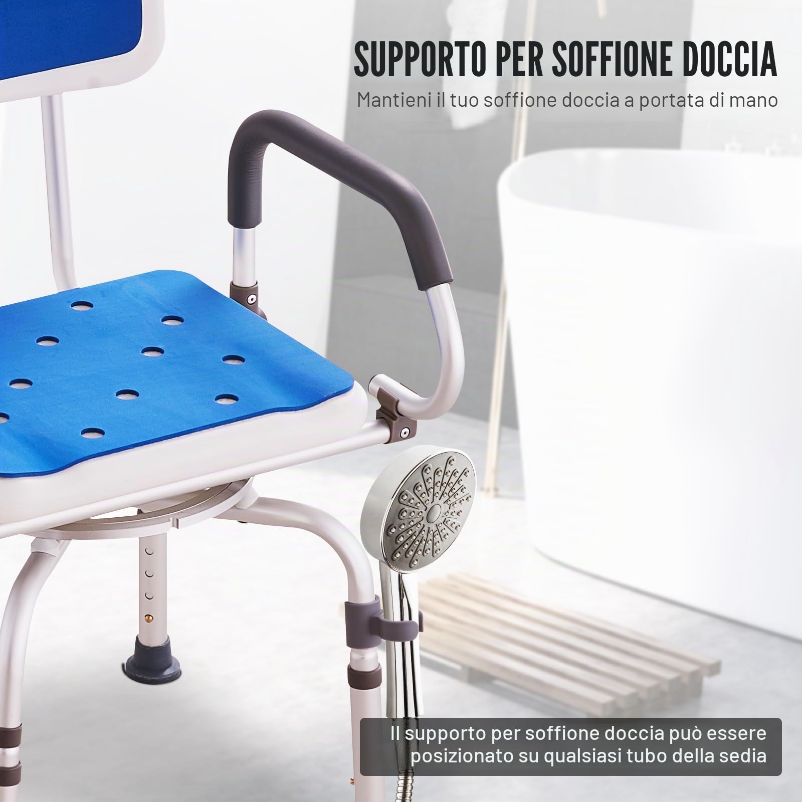 VEVOR Sedia da Doccia Girevole a 360 Gradi, Sedile da Doccia Regolabile con Bracci Girevoli per Vasche Interne, per Vasca da Bagno Girevole Antiscivolo per Anziani Disabili Feriti, Capacità 180 kg
