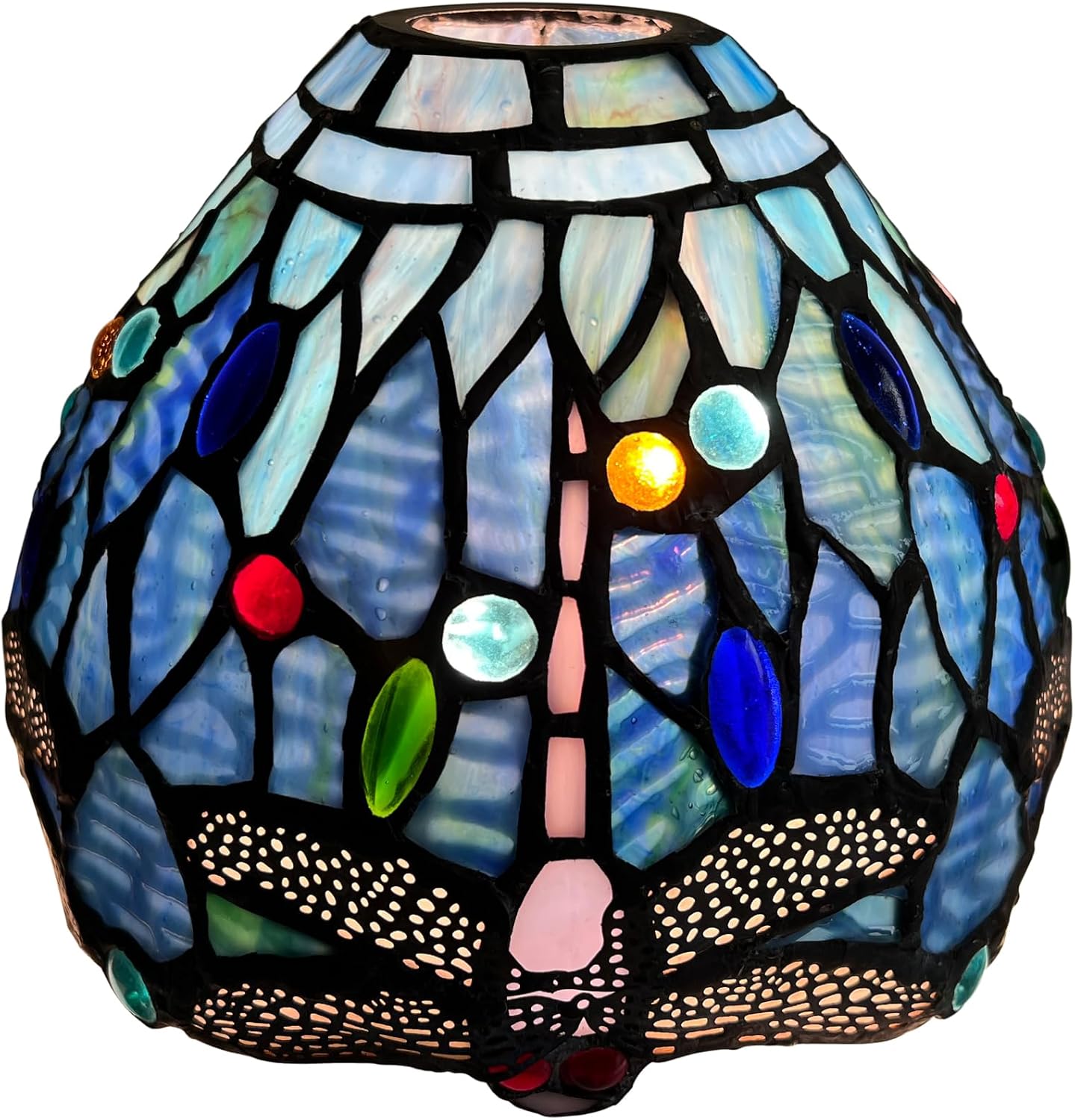 Capulina Tiffany Lamp Shade 7 Inches Wide Accessories Replacement Blue Dragonfly Style Stained Glass Lampshade for Hanging Lamp Pendant Light Chandelier and Wall Sconces