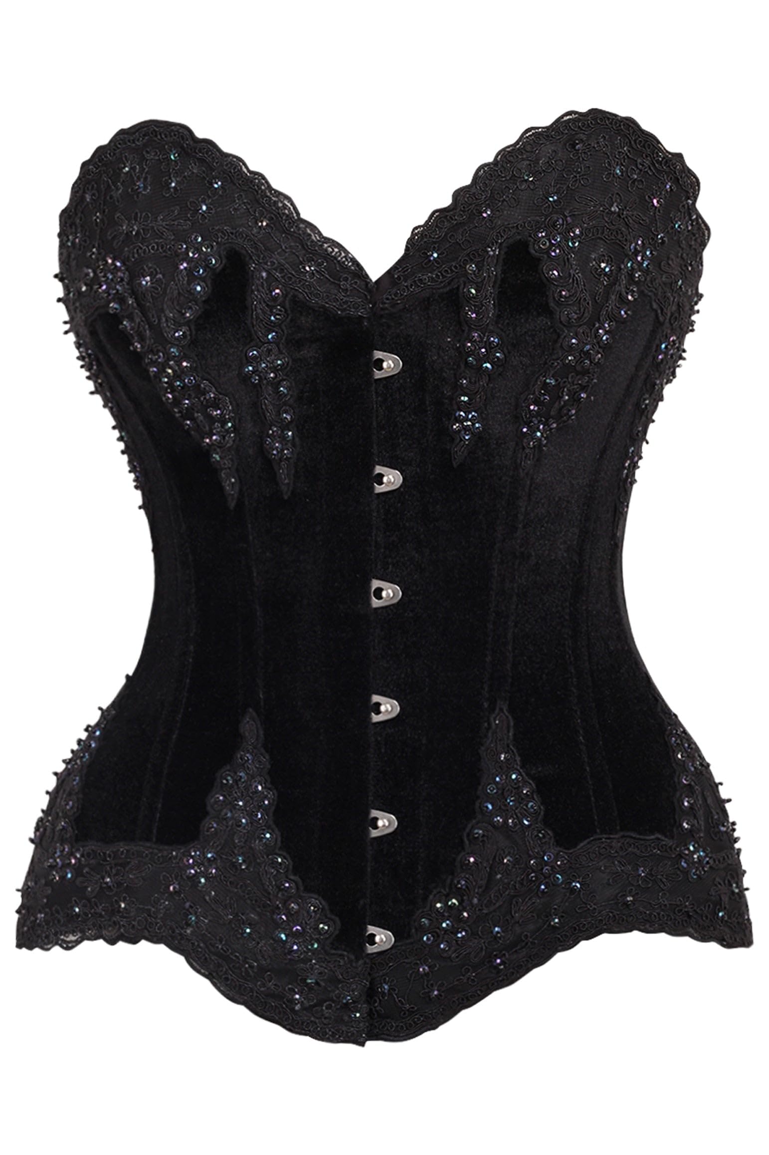 Daisy corsets womens Daisy Corsets Top Drawer Black Velvet Beaded Steel Boned Overbust Corset