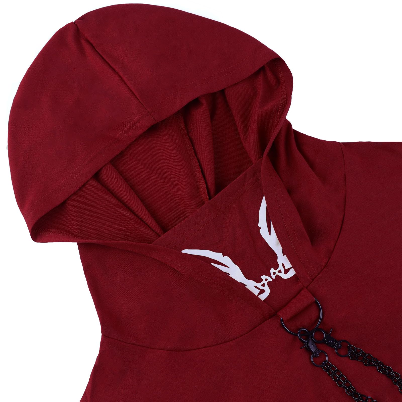 Felpa con cappuccio da donna con stampa riflettente gotica e riflettente crop top pullover felpa con catena da donna gotico punk felpa con cappuccio