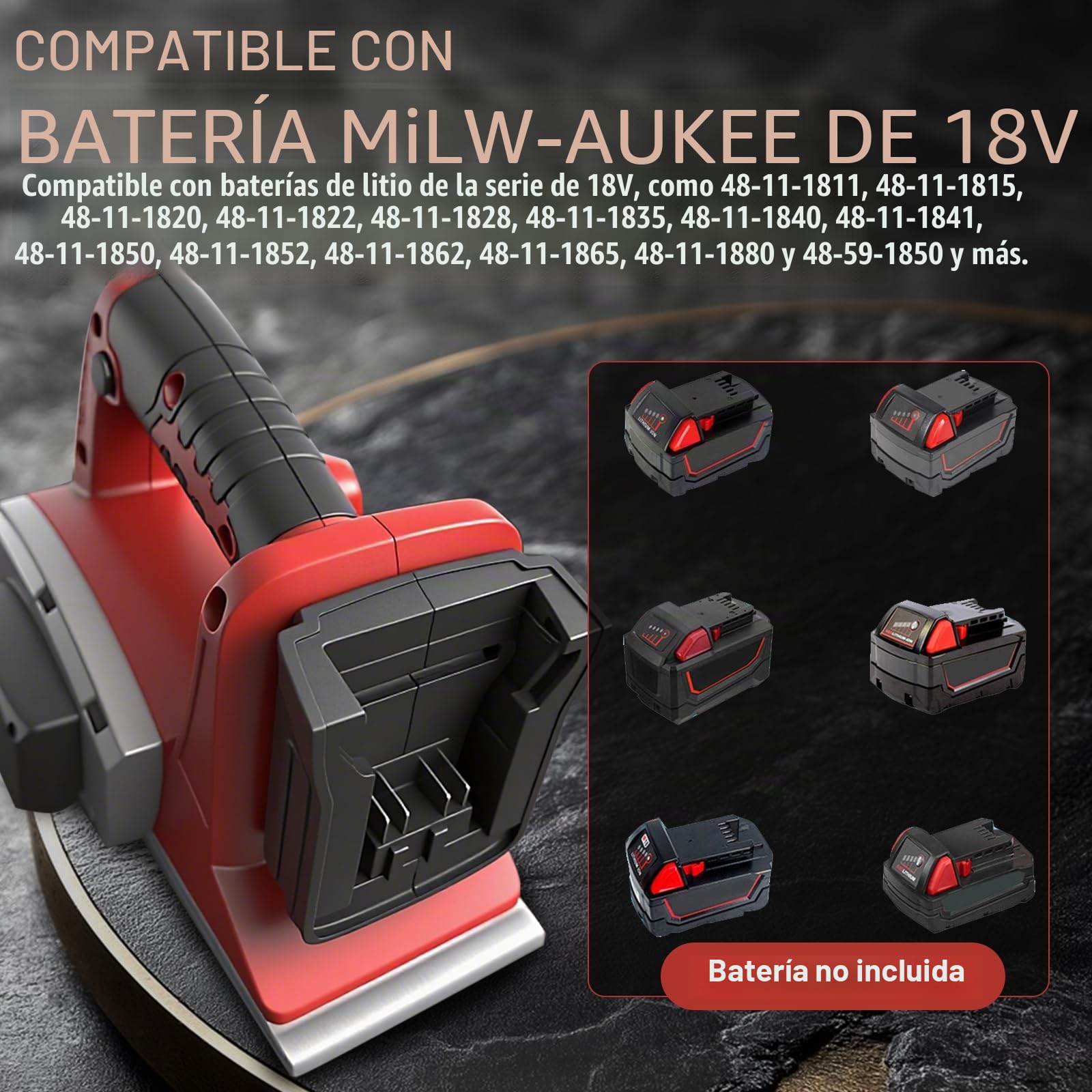 Planadora eléctrica inalámbrica de mano compatible con batería Milwaukee 18V, 15000RPM Planadora de madera de energía sin cepillo para carpintero de trabajo de madera (Red)