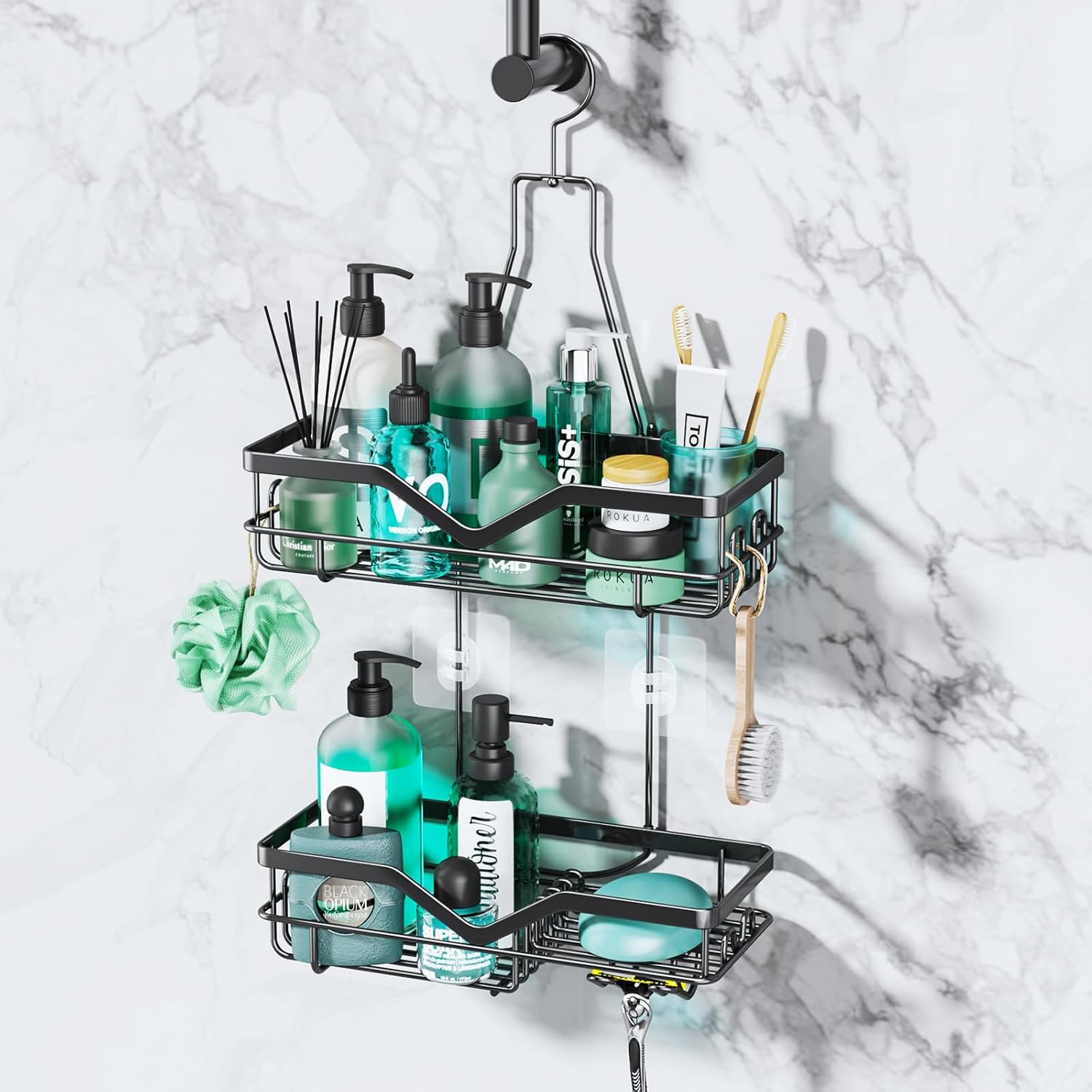 SWTYMIKI Shower Caddy Hanging, Shower Shelf with Razor and Soap Holder ...