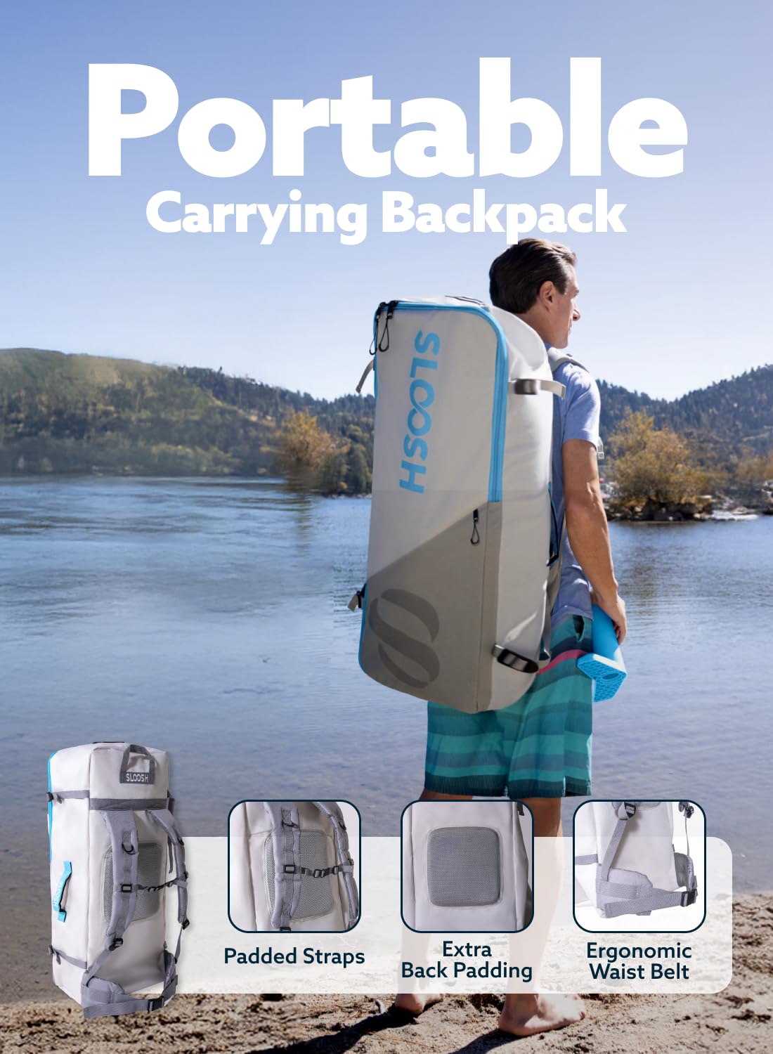SLOOSH Aufblasbares Stand-Up-Paddle-Board, 10'6" Paddleboard mit Premium-Zubehör, rutschfestes Eva-Deck, ultraleichte Tragetasche und Pumpe, Ripple SUP für Jugendliche & Erwachsene