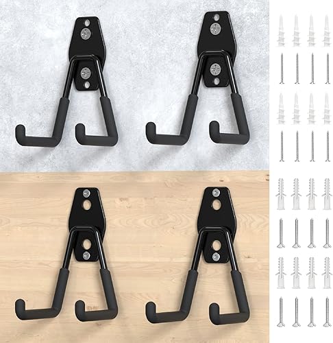 HUHOLE Ganchos de garaje resistentes de 4 piezas, ganchos de pared de garaje, ganchos colgantes de garaje para bicicleta, escalera, artículos