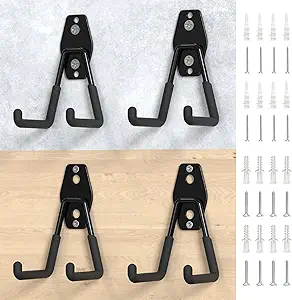 HUHOLE Garage Hooks Heavy Duty 4PC, Garage Wall Hooks, Wall Mount Garage Hanging Hooks for Bike, Ladder, Bulky Items