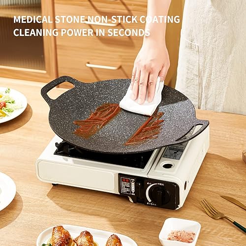 Miniatura 5 de Sartén de doble mano, parrilla coreana antiadherente de hierro fundido para el hogar, cocina, estufas de campamento al aire libre, parrilla, freír y