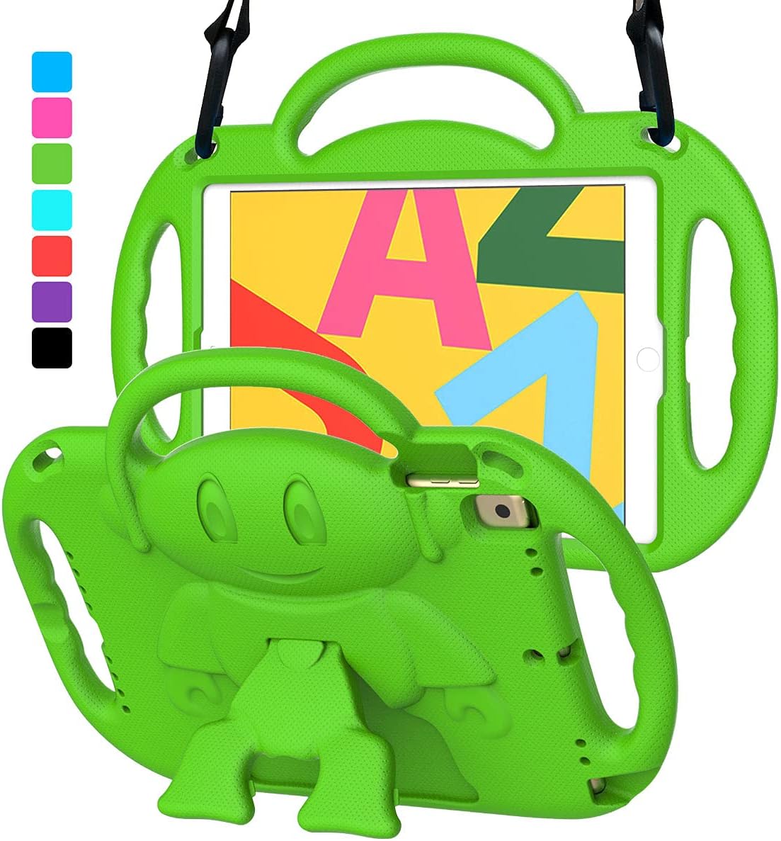 VICVOL Kids Case for iPad 10.2/10.5, Case for iPad 9th/8th/7th Generation 10.2 inch 2021/2020/2019, for iPad Air 3rd Gen/Pro 10.5 Protective Cover with Shoulder Strap Handle Stand, Green