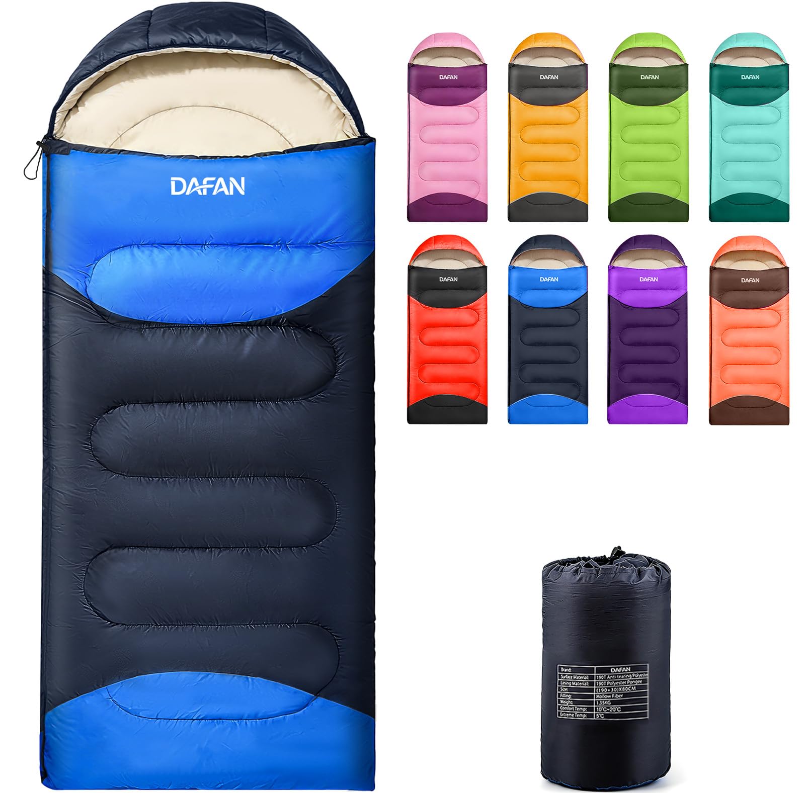 Photo 1 of Lightweight Sleeping Bag for Adults, 3-Season Waterproof Backpacking Sleeping Bags with Compression Sack, Comfort Temp 50–68°F, Portable Camping Essential Gear for Travel, Hiking, Outdoor, Indoor