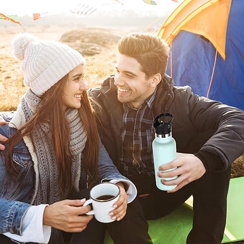 Miniatura 7 de Volhoply Paquete de 8 botellas de agua aisladas de 17 onzas, botellas de agua de acero inoxidable para niños con tapa con pajilla, botella de agua
