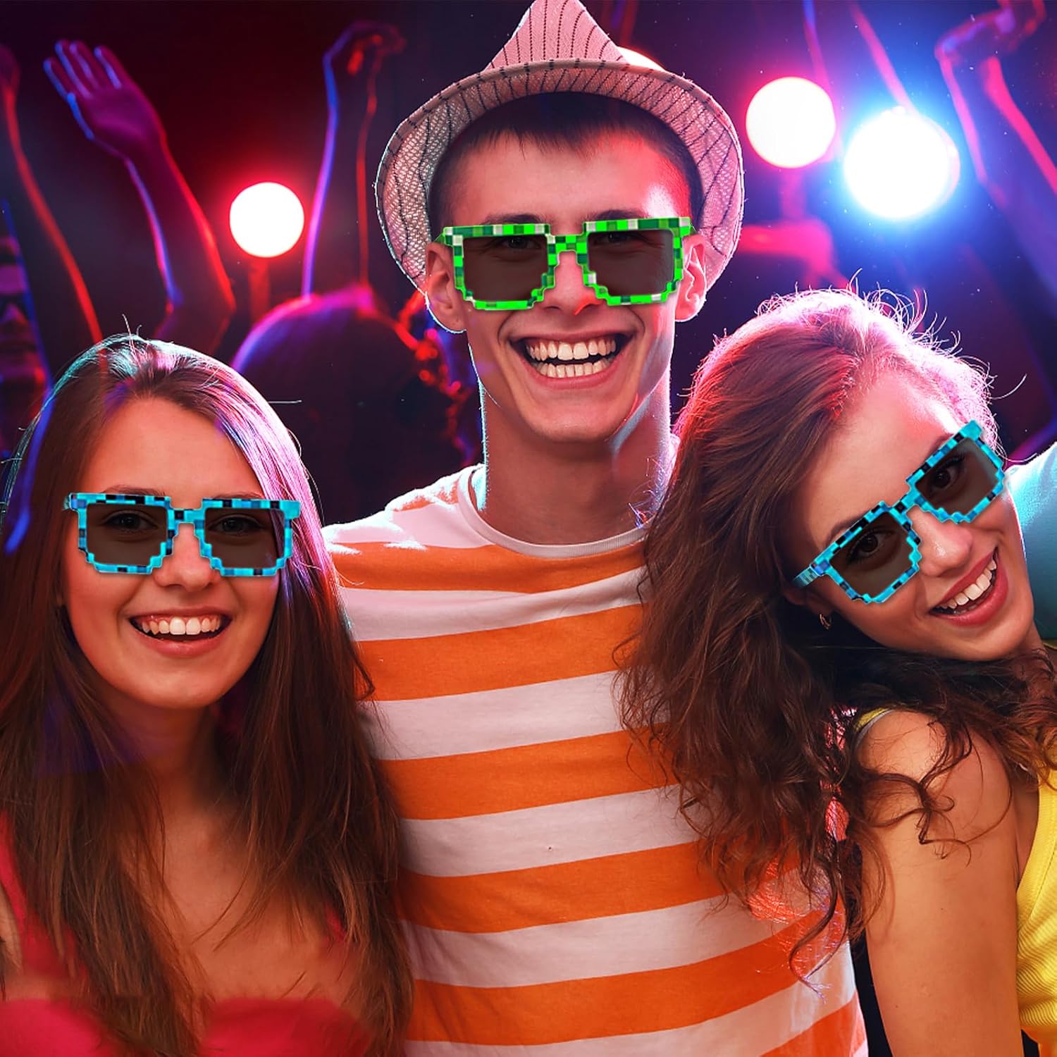 Pibupibu 24 Pack Pixel Sunglasses, Miner Party Pixel Glasses for Adults, Gamer Robot Pixelated Sunglasses Birthday Party Supplies