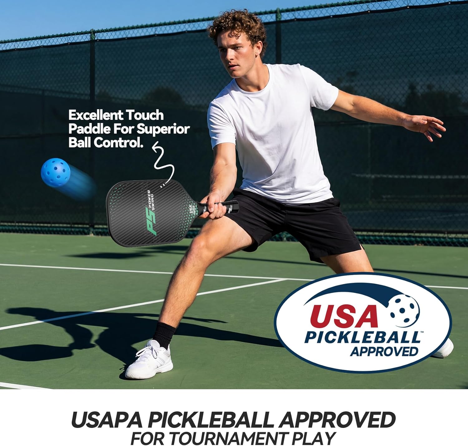 Pickleball Paddles Set of 2 - USAPA Approved Fiberglass Pickleball Paddles Set with 2 with SRT Pro Polymer Honeycomb Core, 4 High-Performance Pickleballs, Carrying Bag and 2 Grip Tapes